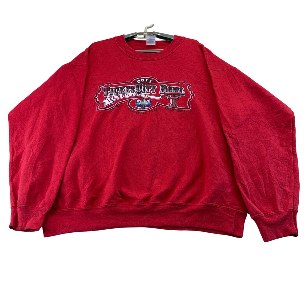 Gildan Sweatshirt Mens L Red Texas Tech 2011 TicketCity Bowl Graphic Crewneck